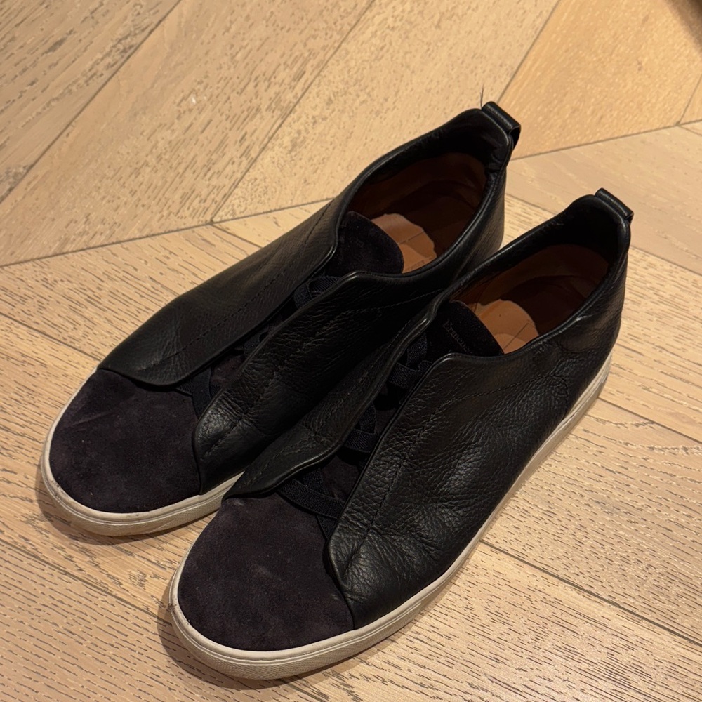 Zegna Triple Stitch Men’s Sneakers, Navy, Size 11